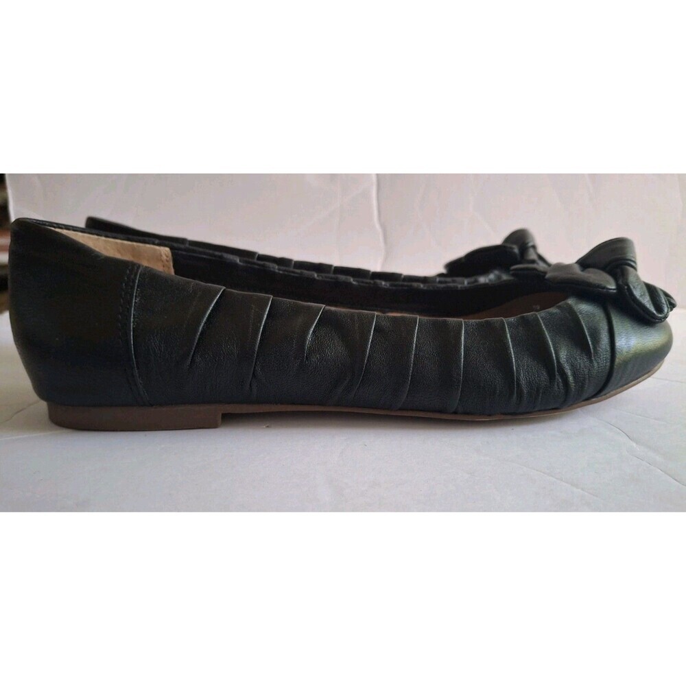 Kelsi Dagger Pleated Leather Ballet Flats Size 6 Black Flower Knot Quiet Luxury - Picture 5 of 9